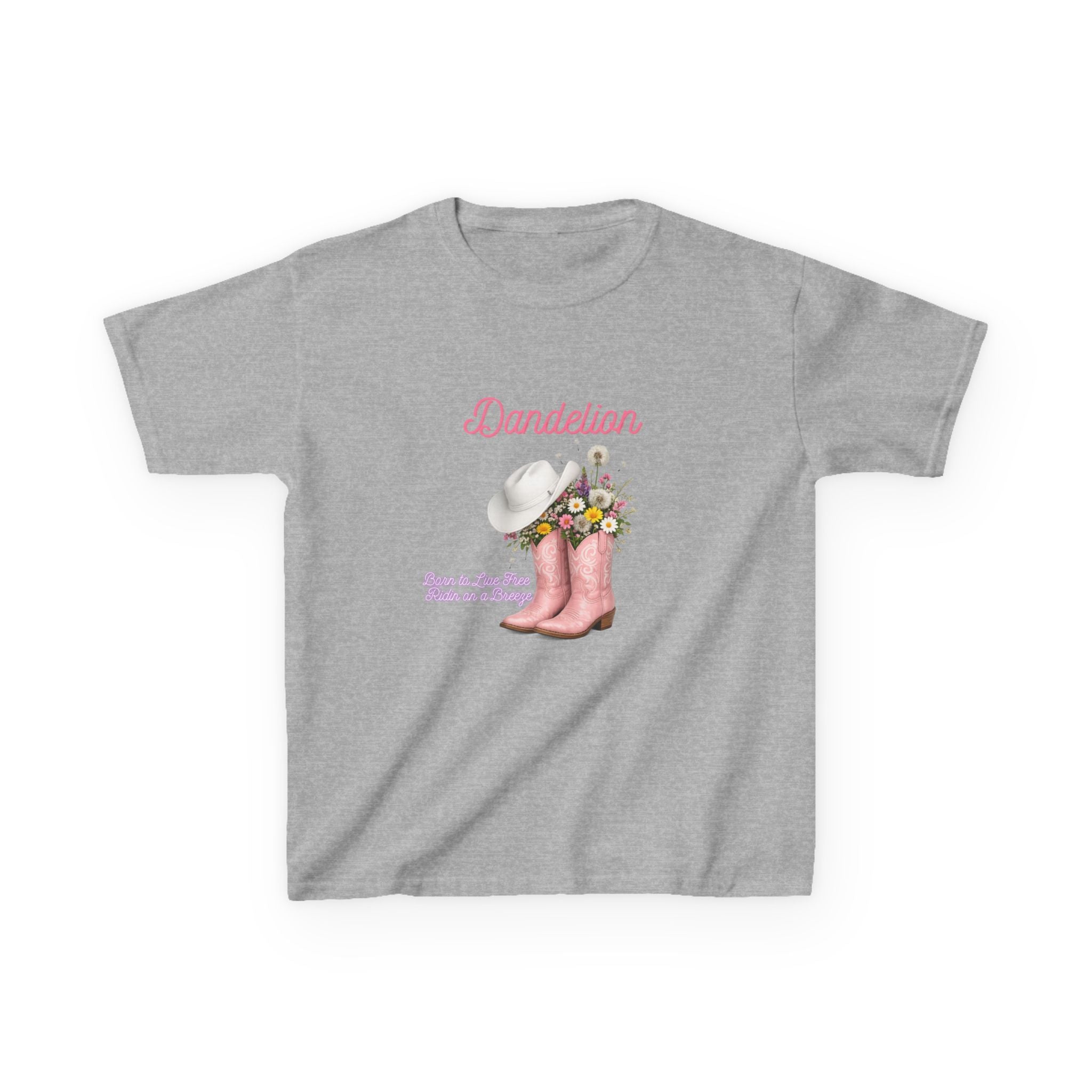 Kids T-Shirt — Dandelion Pink Rain Boots Floral Graphic Tee