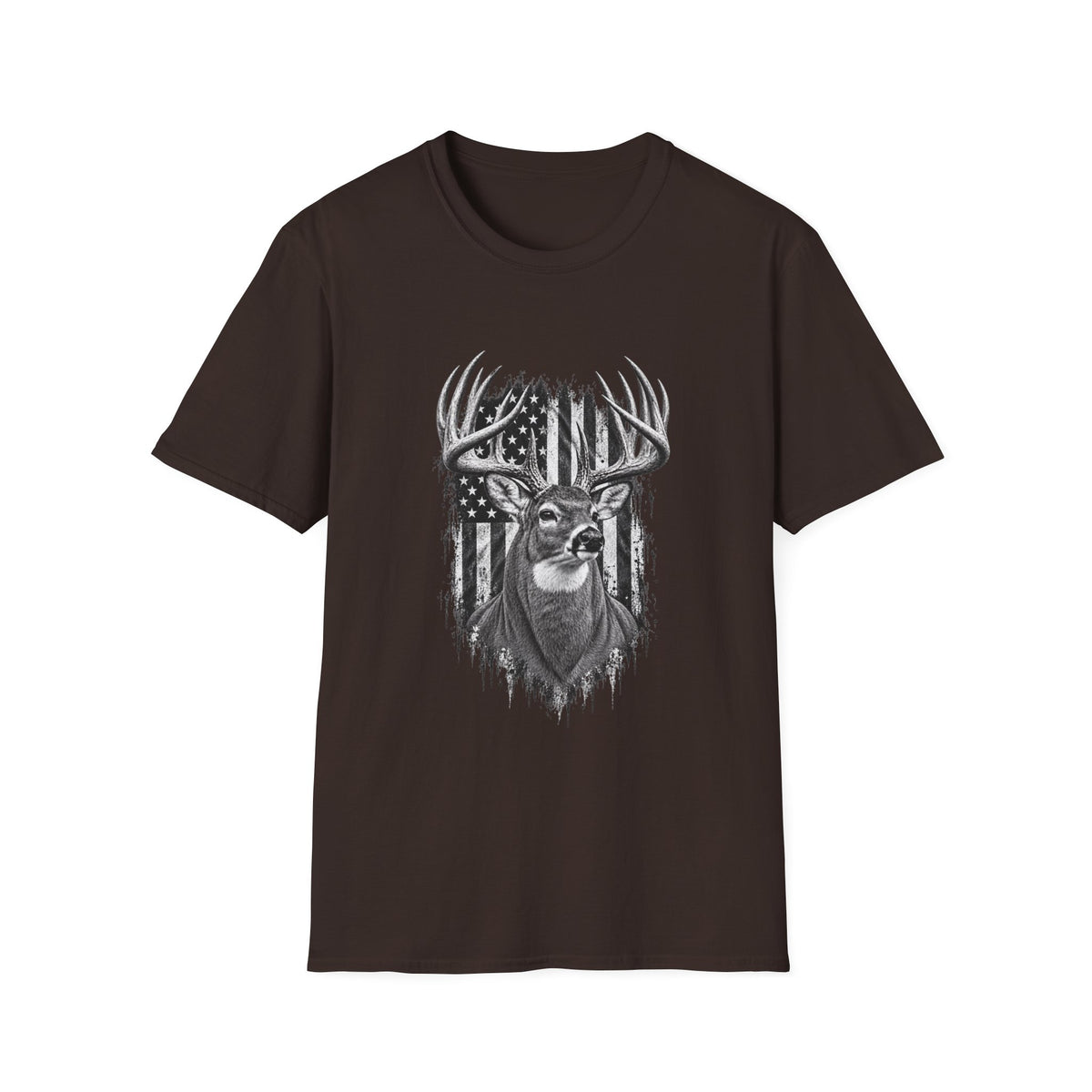 Buck Hunting T-Shirt, Distressed American Flag Deer Graphic Tee, Adult Classic Fit
