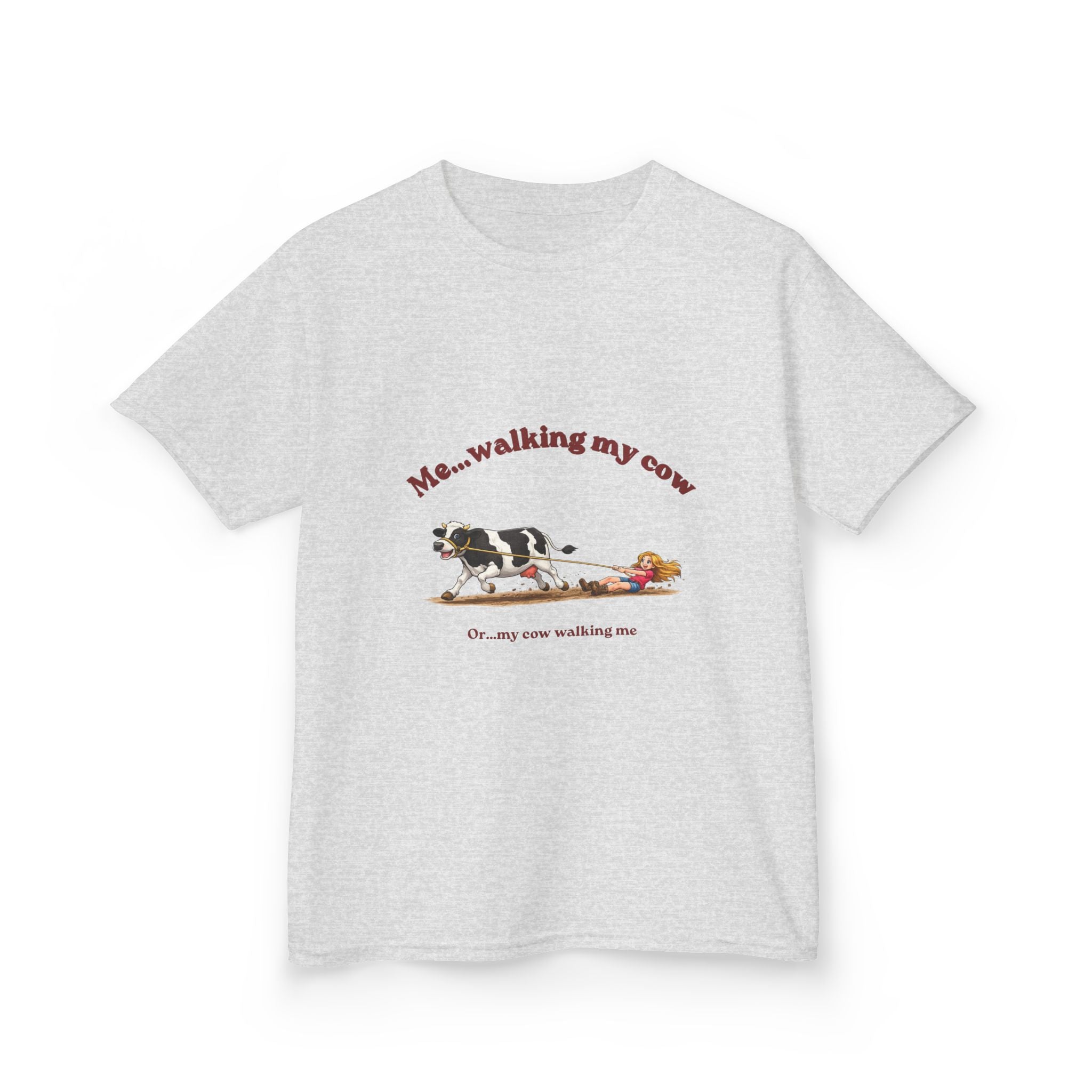 Kids T-Shirt — "Me...walking my cow" Cute Cow Walk Graphic Tee for Animal-Loving Children-girl