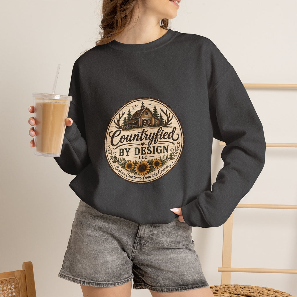 Countryfied By Design Crewneck Sweatshirt — Rustic Farmhouse Graphic Pullover