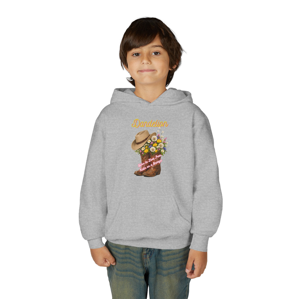Youth Dandelion Cowboy Boot Hoodie - Floral Western Kids Sweatshirt