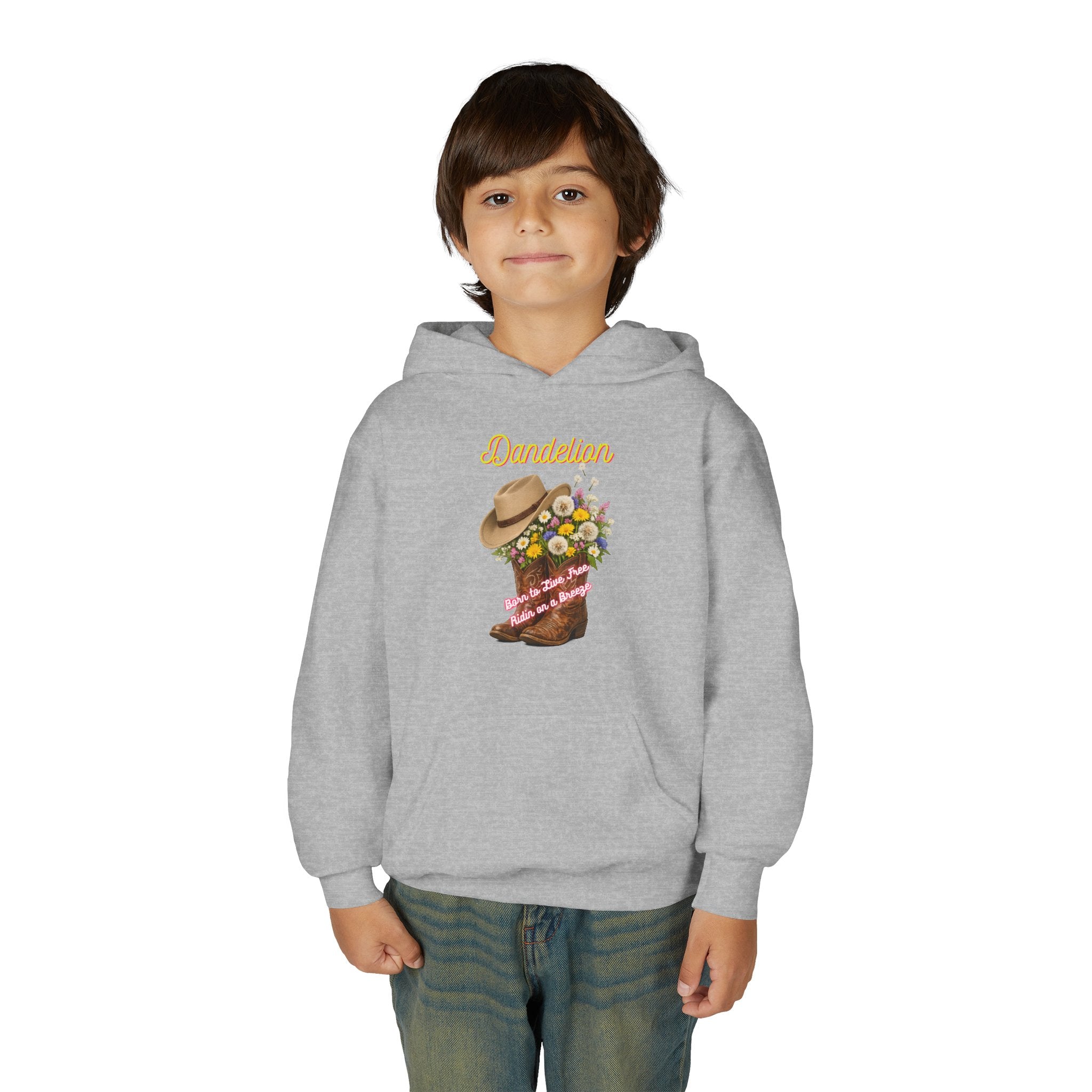 Youth Dandelion Cowboy Boot Hoodie - Floral Western Kids Sweatshirt
