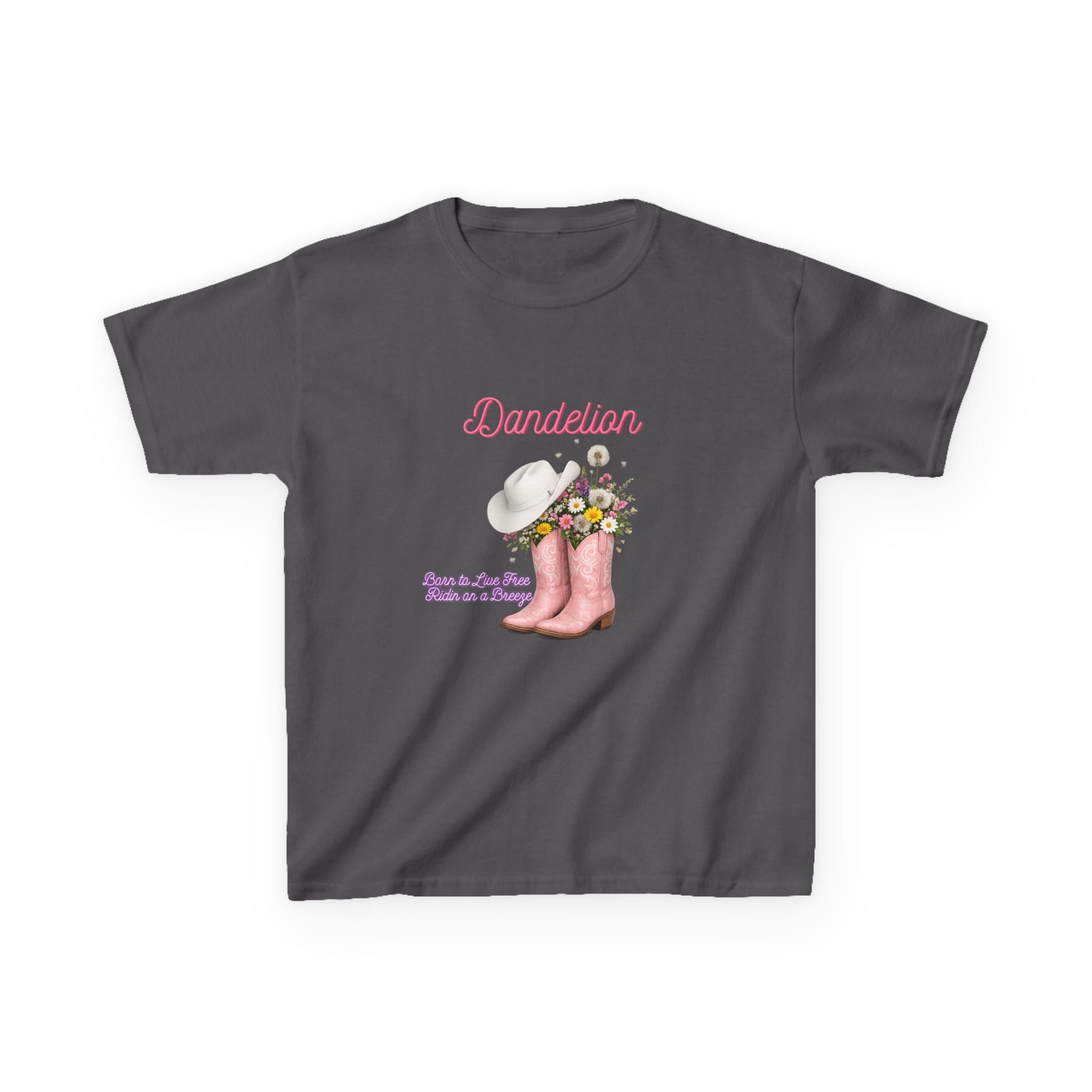 Kids T-Shirt — Dandelion Pink Rain Boots Floral Graphic Tee