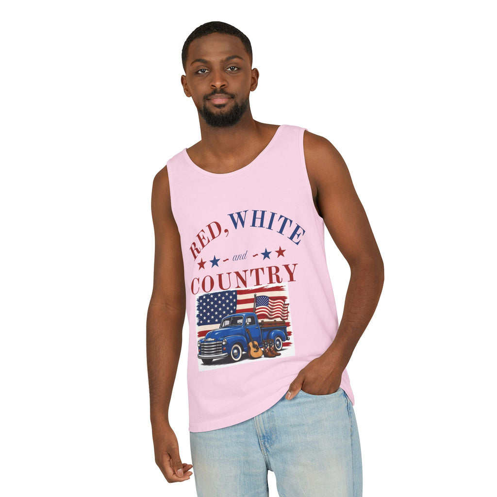 Patriotic Tank Top – "Red, White and Country" Vintage Truck | "Land of the Free" 4th of July Tank
