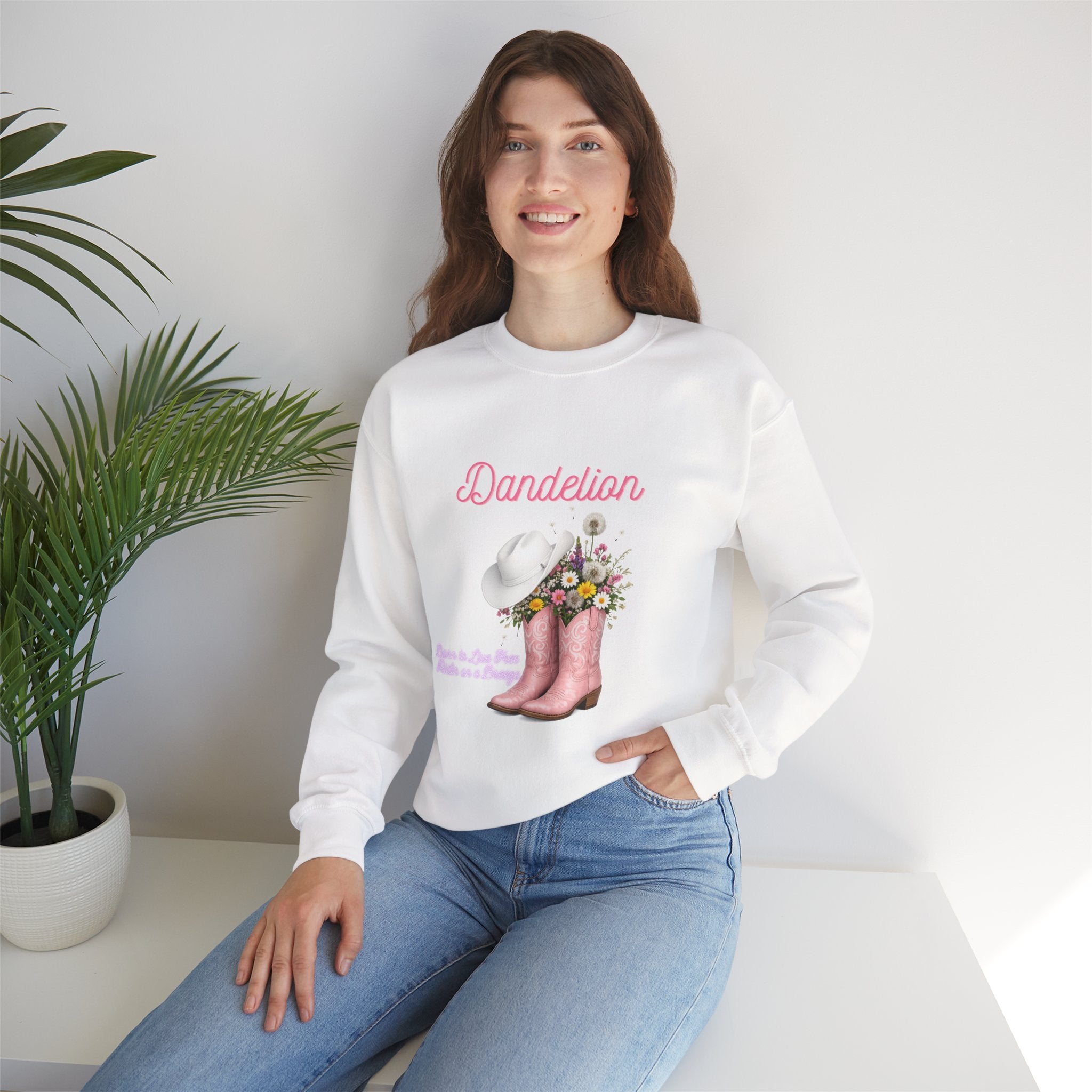 Dandelion Floral Cowboy Boots Sweatshirt – Pink Western Hat & Flowers Crewneck