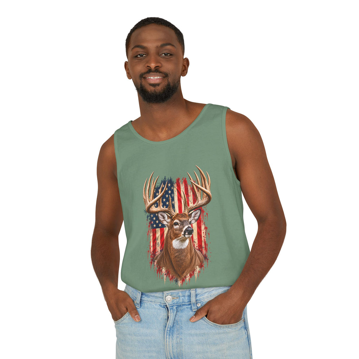Buck American Flag Tank Top, Garment-Dyed Cotton, Relaxed Fit