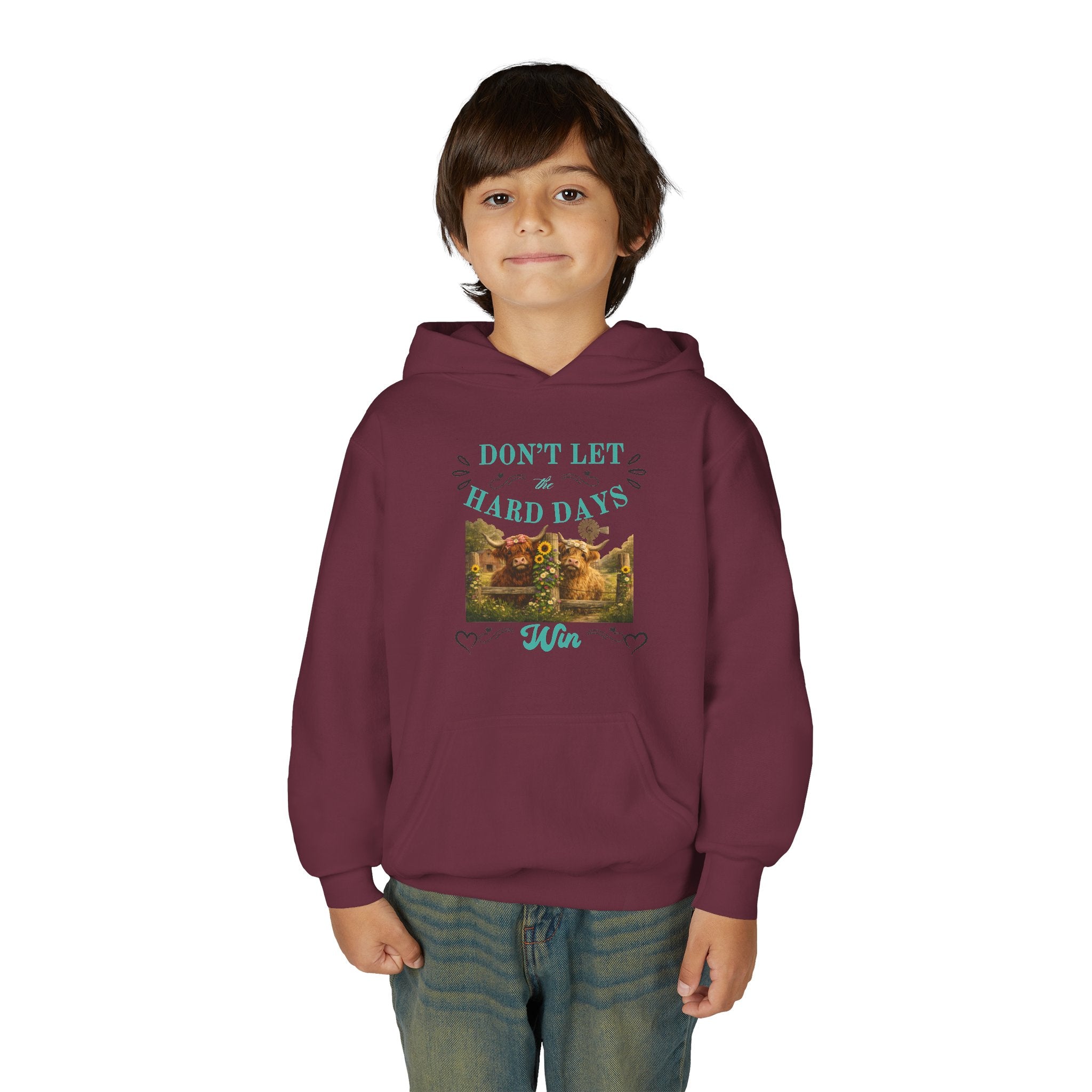 Youth Hoodie — "Don't Let Hard Days Win" Inspirational Graphic Sweatshirt