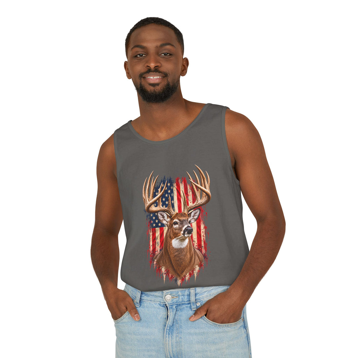 Buck American Flag Tank Top, Garment-Dyed Cotton, Relaxed Fit