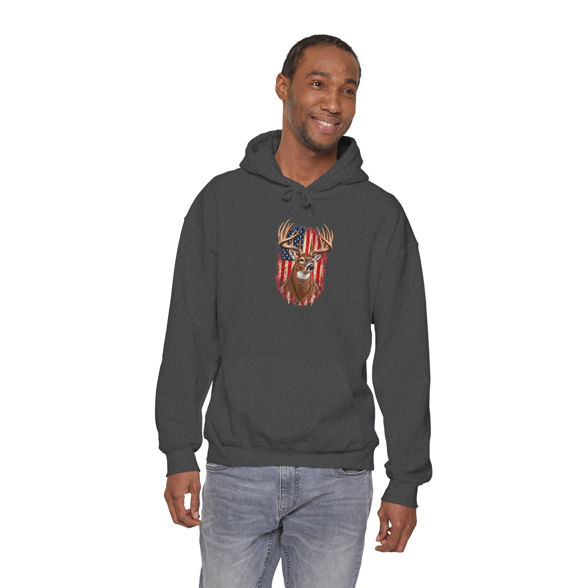 American Flag Deer Head Hoodie | Patriotic Buck Graphic Sweatshirt