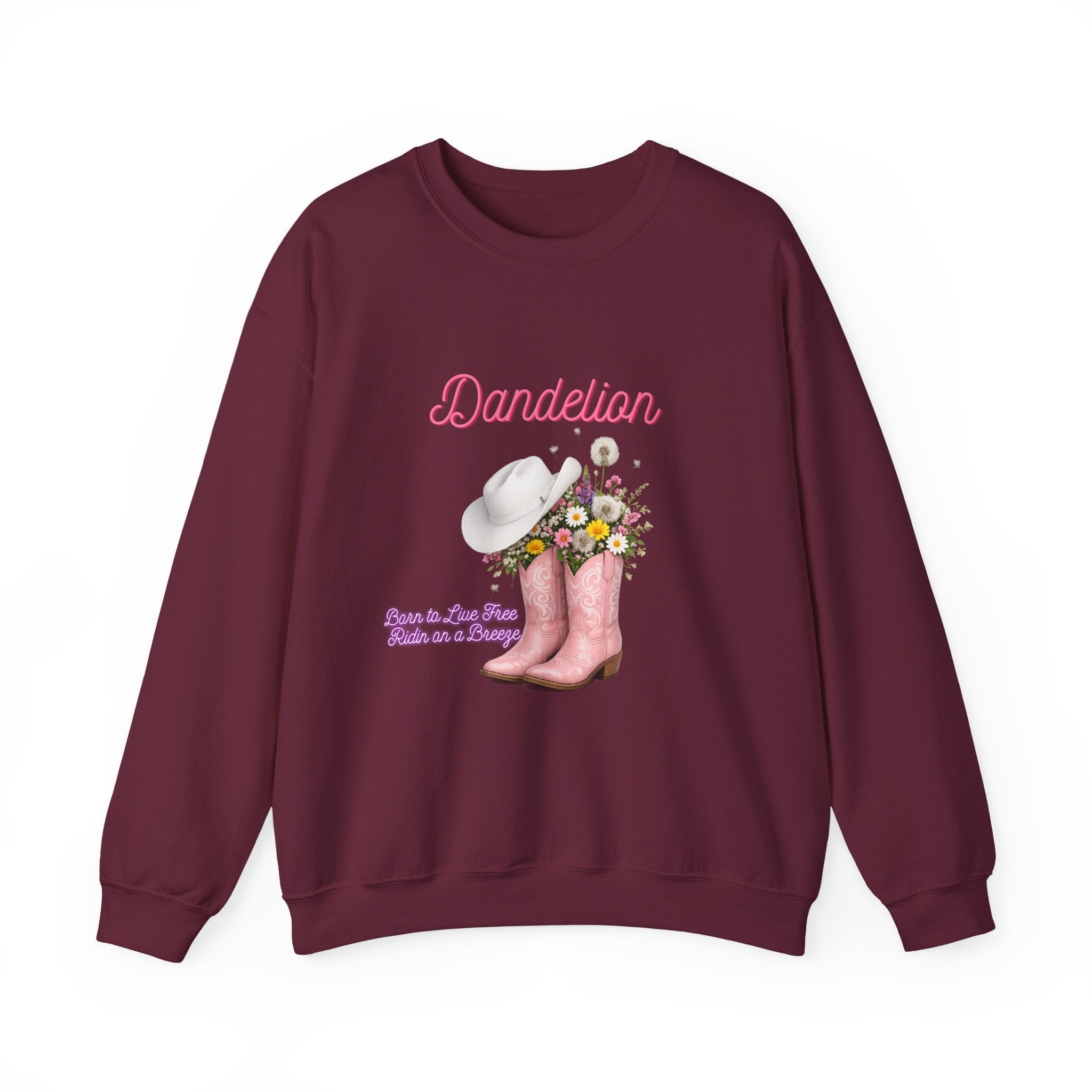 Dandelion Floral Cowboy Boots Sweatshirt – Pink Western Hat & Flowers Crewneck