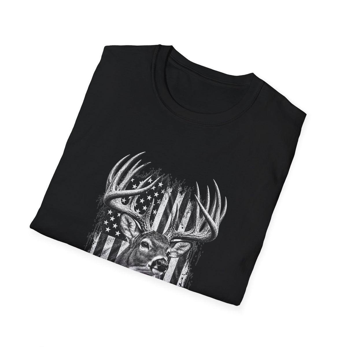 Buck Hunting T-Shirt, Distressed American Flag Deer Graphic Tee, Adult Classic Fit