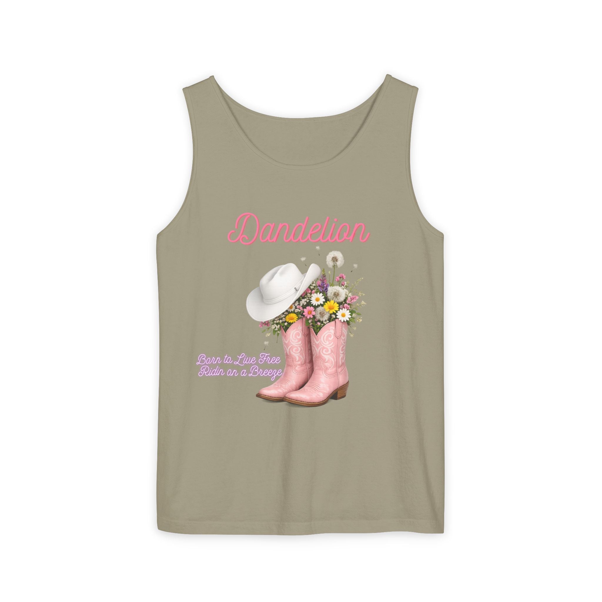 Dandelion Pink Cowboy Boots Tank Top — Floral Western Summer Tee