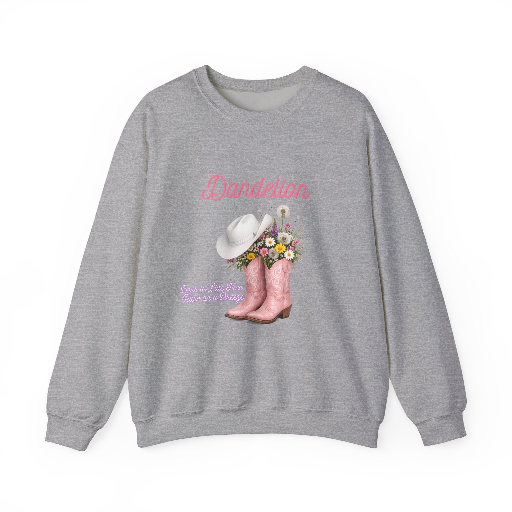 Dandelion Floral Cowboy Boots Sweatshirt – Pink Western Hat & Flowers Crewneck