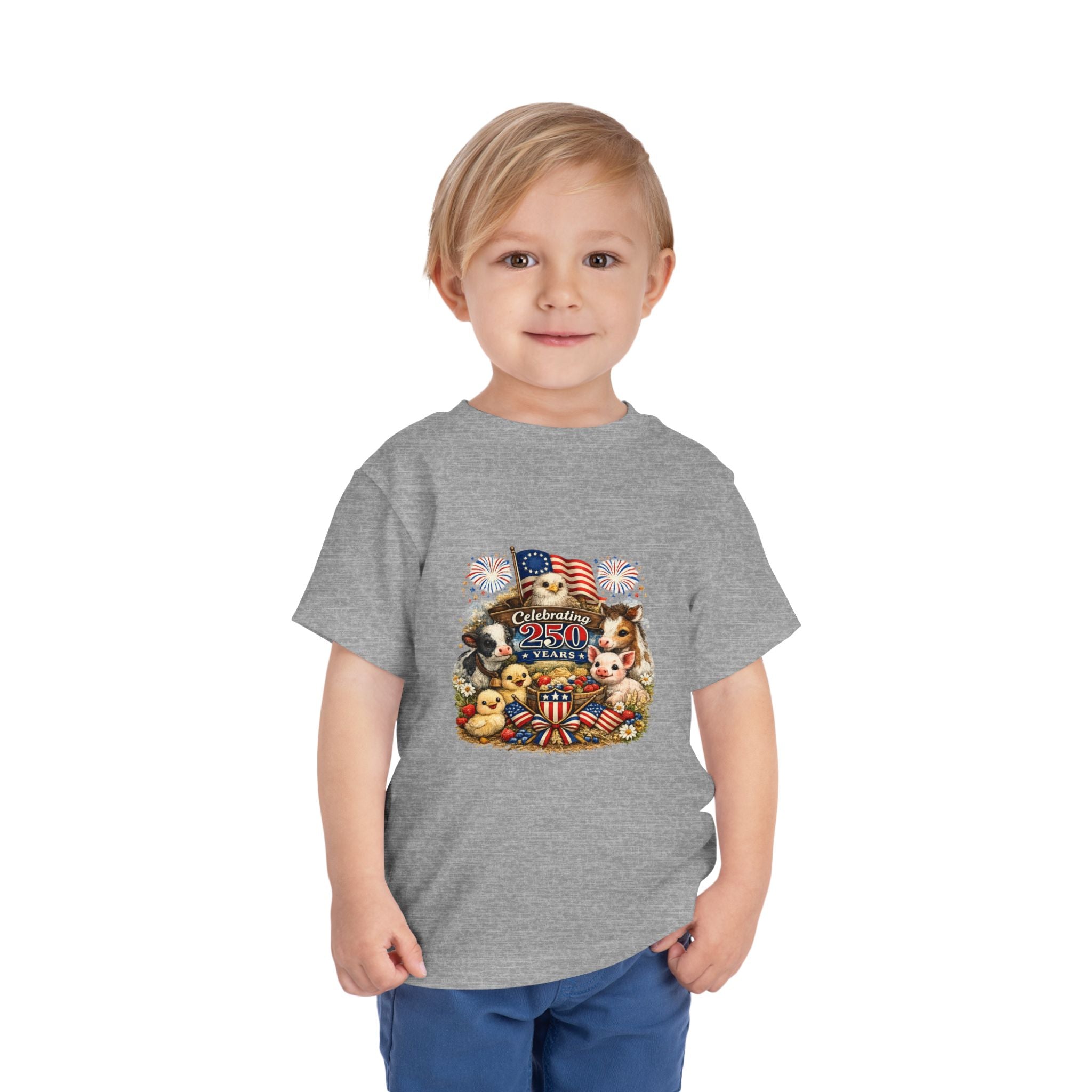 Toddler Tee — "Celebrating 250 Years" Patriotic Animals 4th of July Shirt