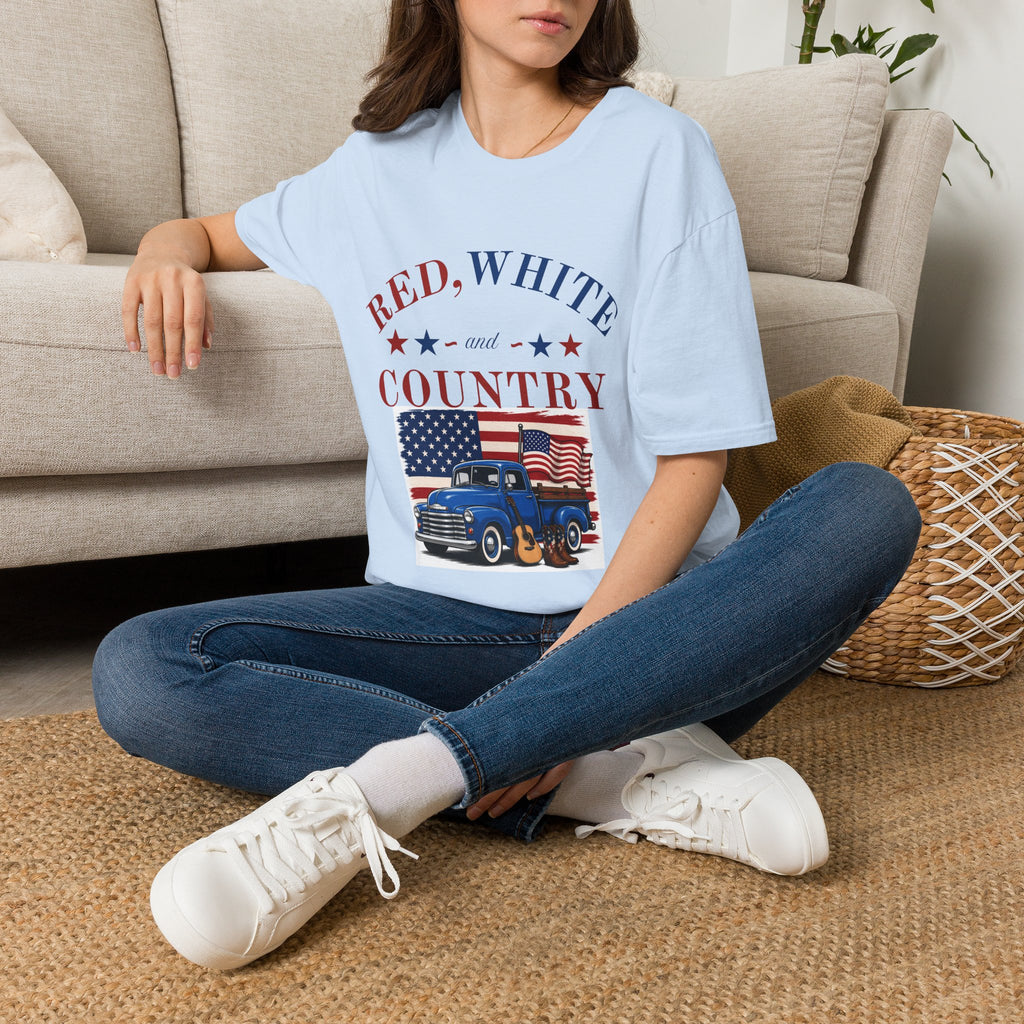 Red, White and Country T-Shirt — Patriotic Vintage Truck Americana Tee