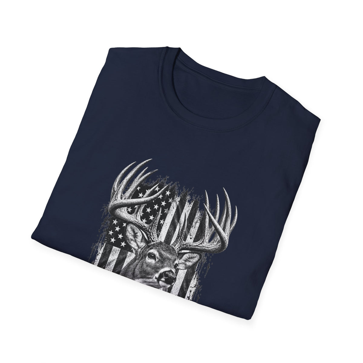 Buck Hunting T-Shirt, Distressed American Flag Deer Graphic Tee, Adult Classic Fit