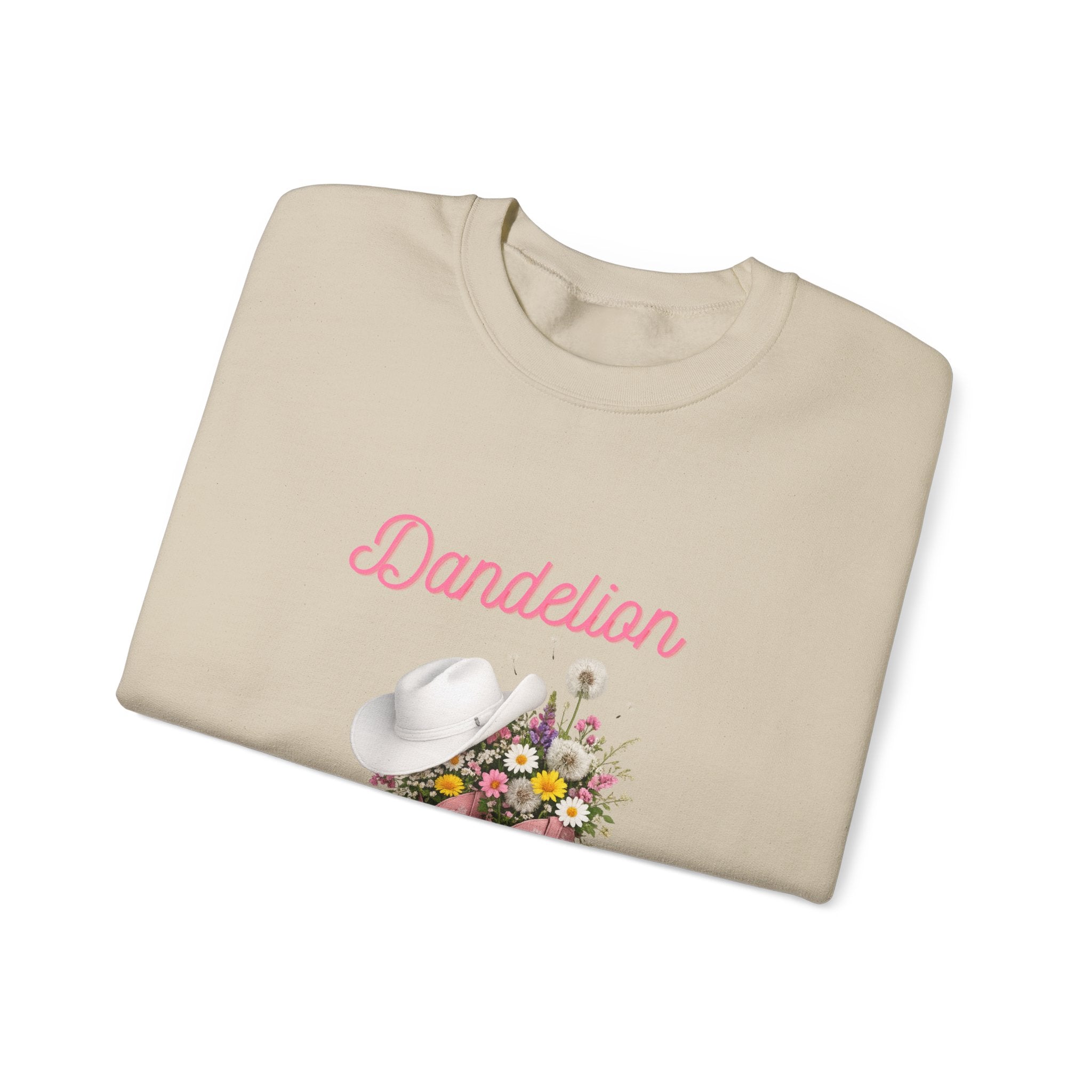 Dandelion Floral Cowboy Boots Sweatshirt – Pink Western Hat & Flowers Crewneck