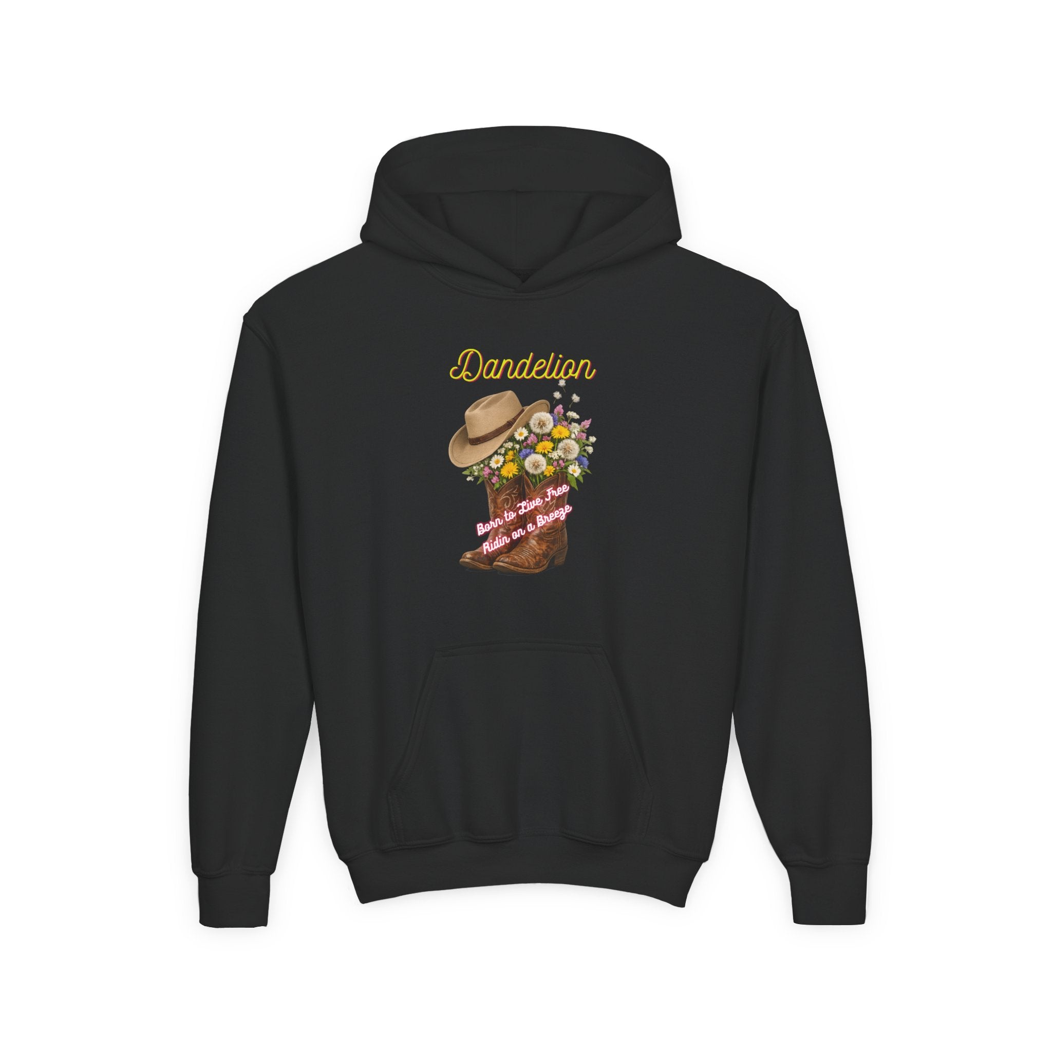 Youth Dandelion Cowboy Boot Hoodie - Floral Western Kids Sweatshirt