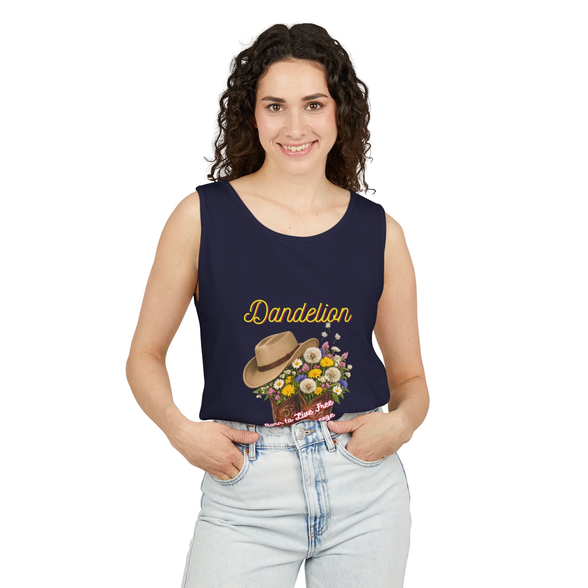 Dandelion Cowboy Boot Tank Top — Floral Western Graphic Summer Tee