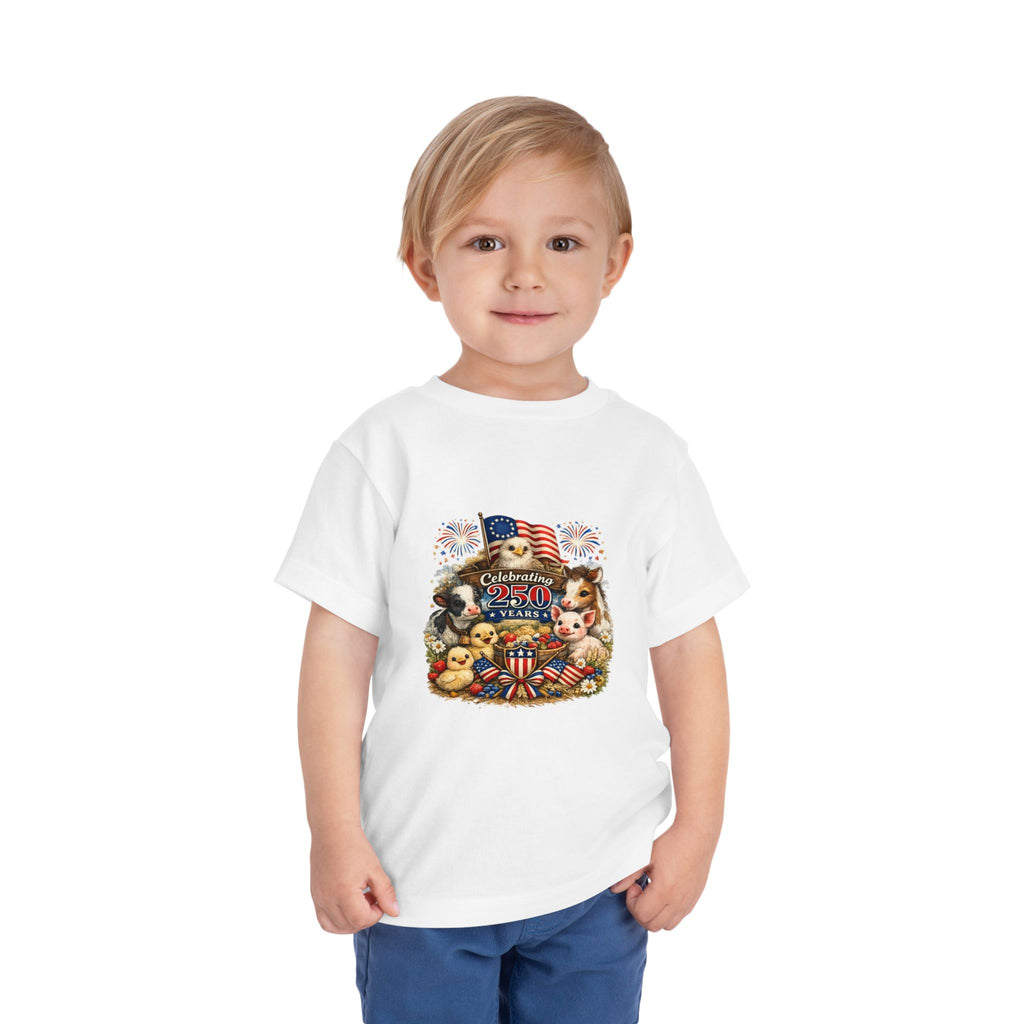 Toddler Tee — "Celebrating 250 Years" Patriotic Animals 4th of July Shirt