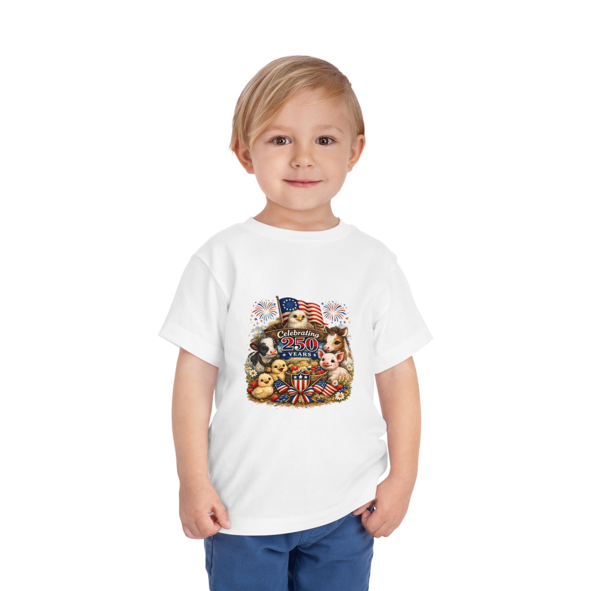 Toddler Tee — "Celebrating 250 Years" Patriotic Animals 4th of July Shirt