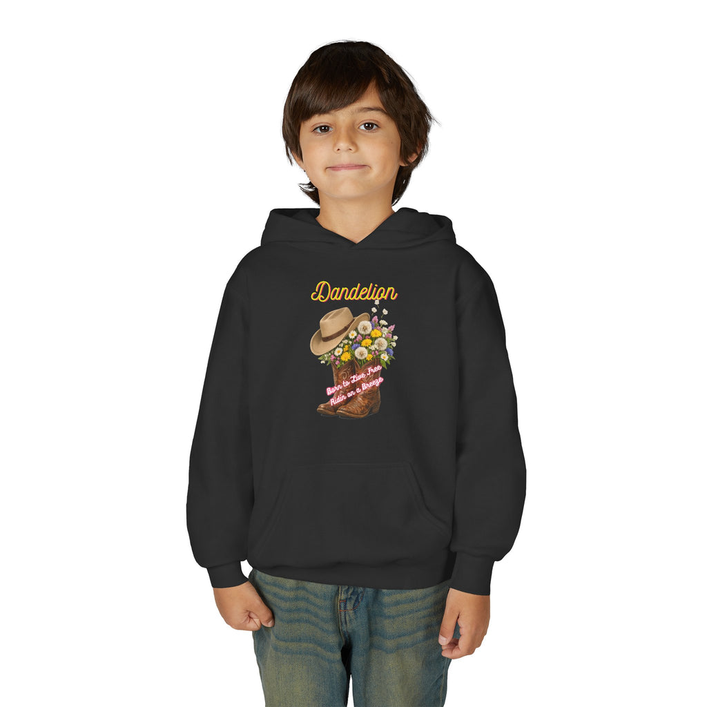 Youth Dandelion Cowboy Boot Hoodie - Floral Western Kids Sweatshirt