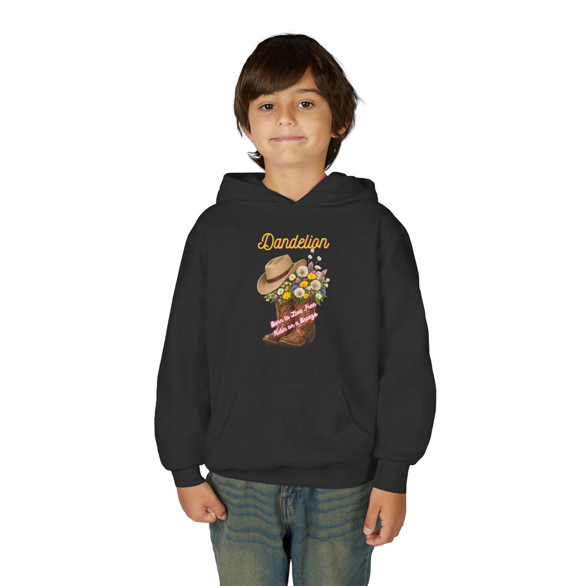 Youth Dandelion Cowboy Boot Hoodie - Floral Western Kids Sweatshirt