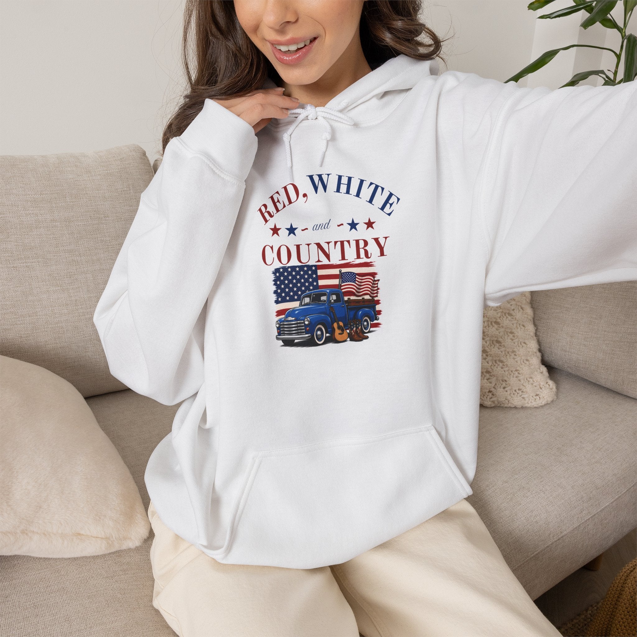Patriotic Truck Hoodie — "Red White Country" / "Land of the Free, Home of the Brave"