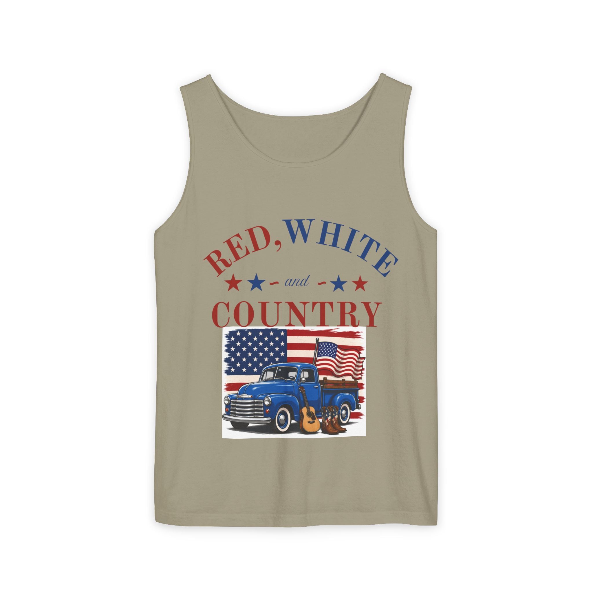 Patriotic Tank Top – "Red, White and Country" Vintage Truck | "Land of the Free" 4th of July Tank