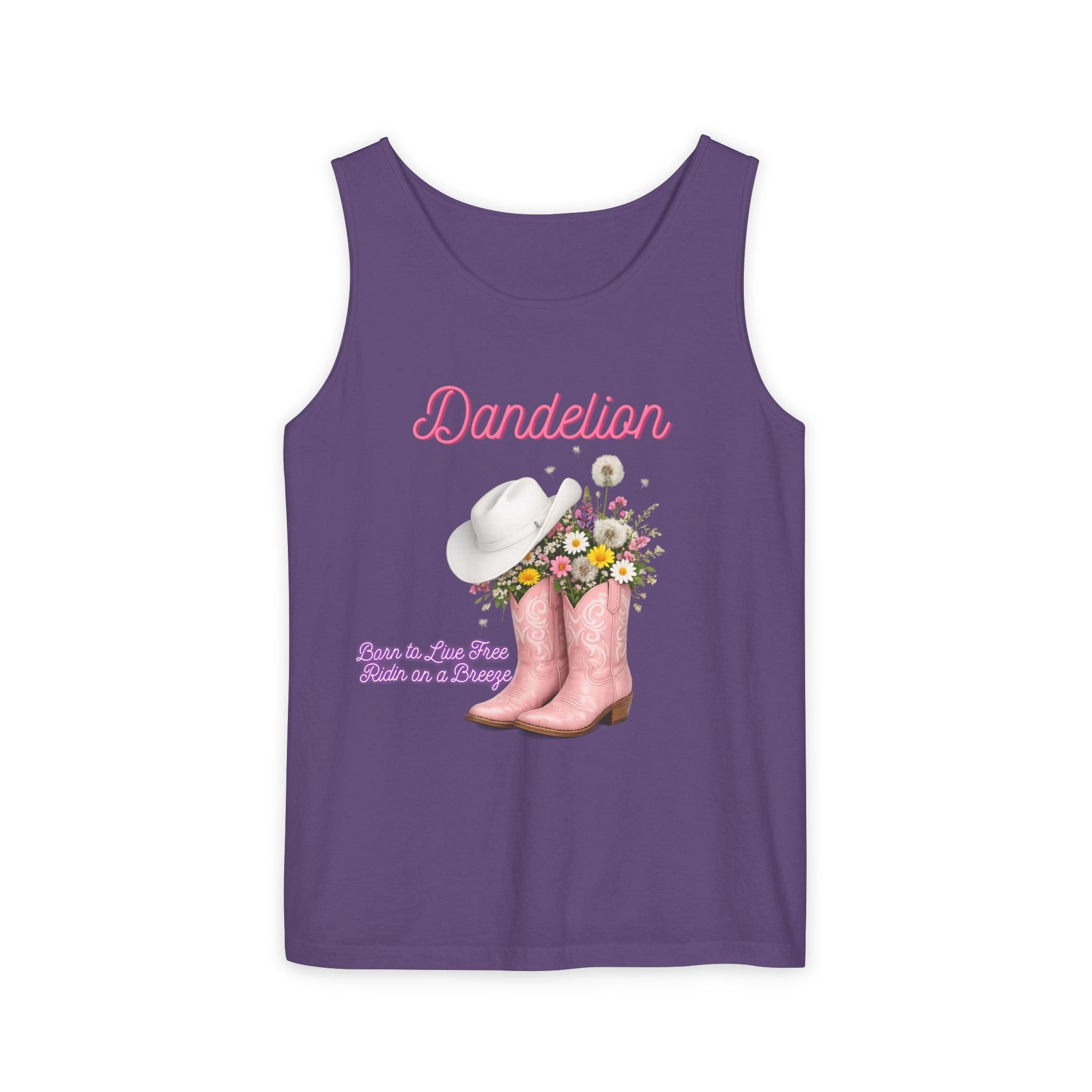 Dandelion Pink Cowboy Boots Tank Top — Floral Western Summer Tee