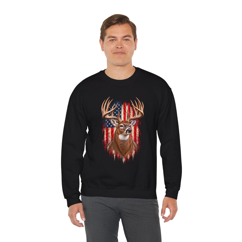 American Flag Buck Deer Sweatshirt | Patriotic Hunting Wildlife Crewneck