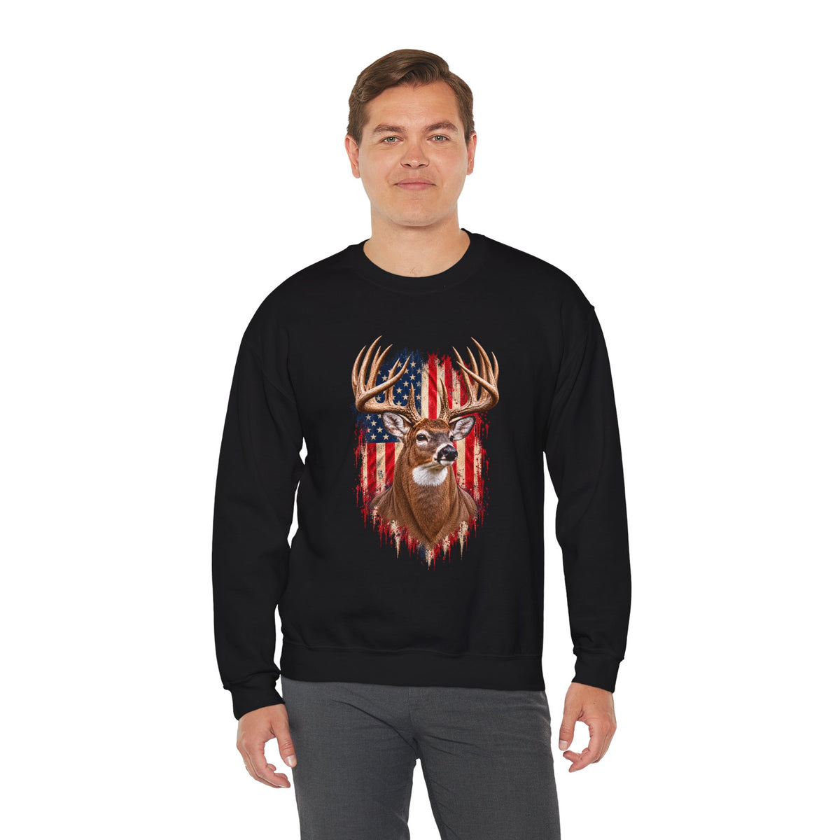 American Flag Buck Deer Sweatshirt | Patriotic Hunting Wildlife Crewneck