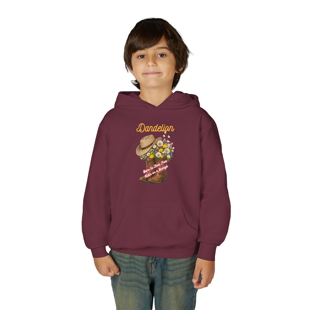 Youth Dandelion Cowboy Boot Hoodie - Floral Western Kids Sweatshirt