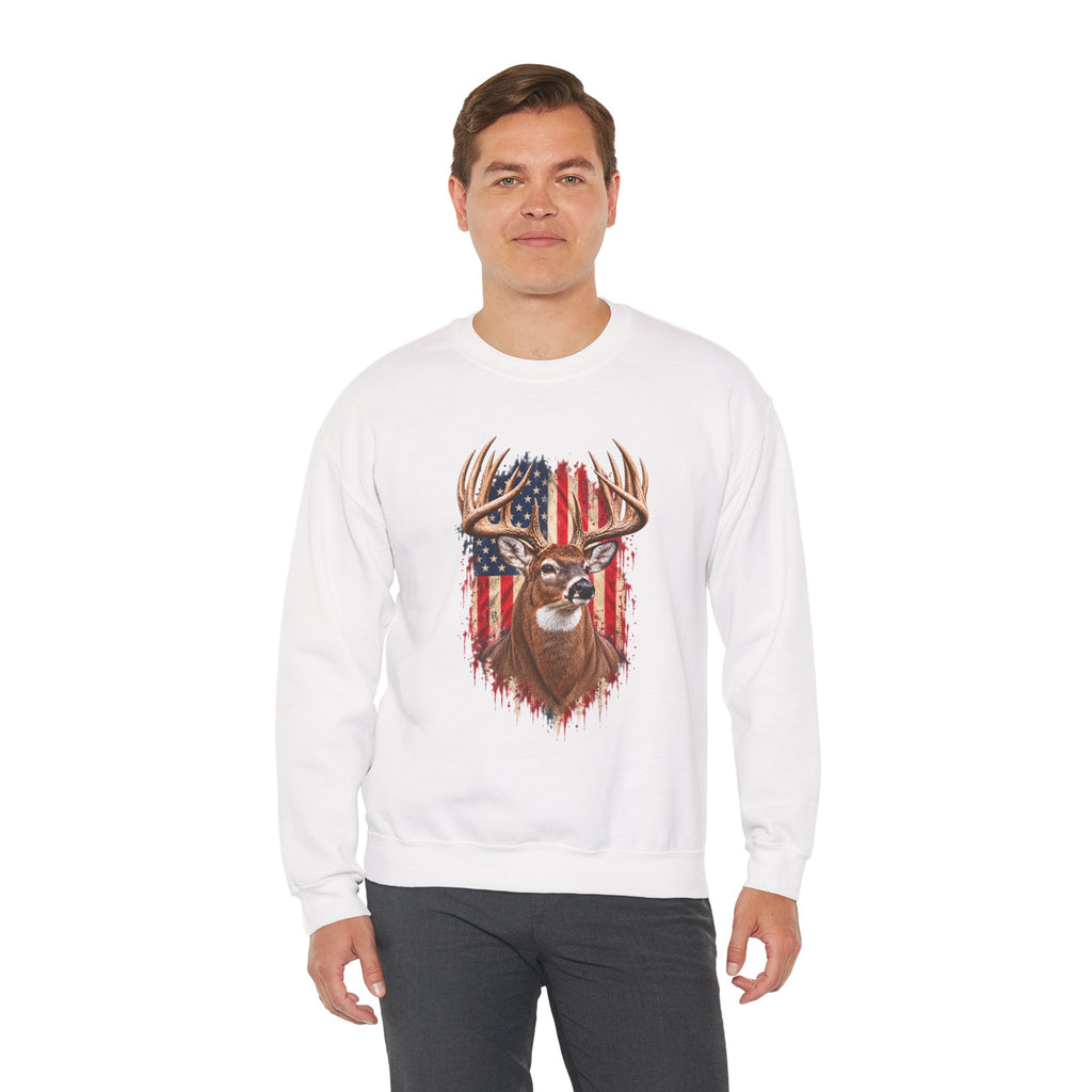 American Flag Buck Deer Sweatshirt | Patriotic Hunting Wildlife Crewneck