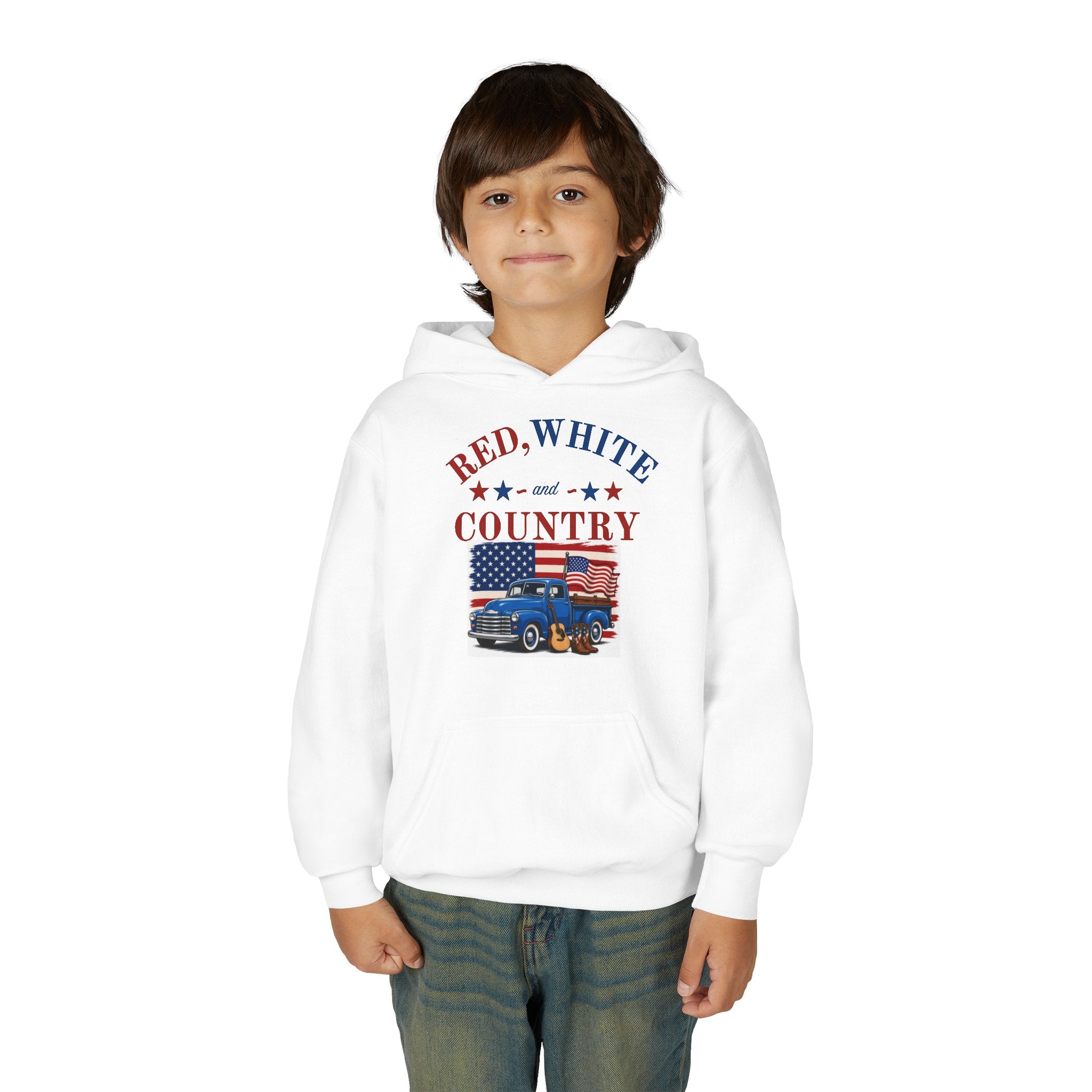 Youth Patriotic Hoodie – "Red, White & Country" | Land of the Free, Home of the Brave