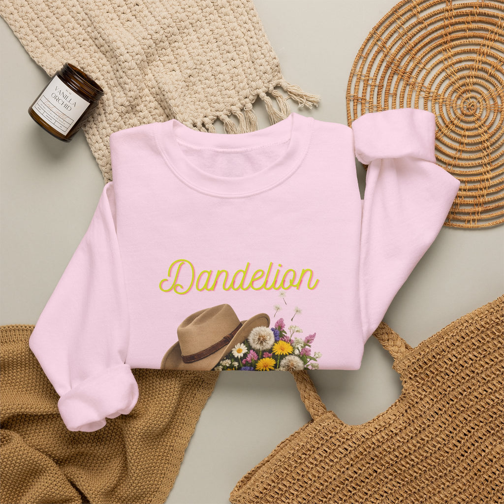 Dandelion Cowboy Boots & Hat Sweatshirt — Floral Western Crewneck