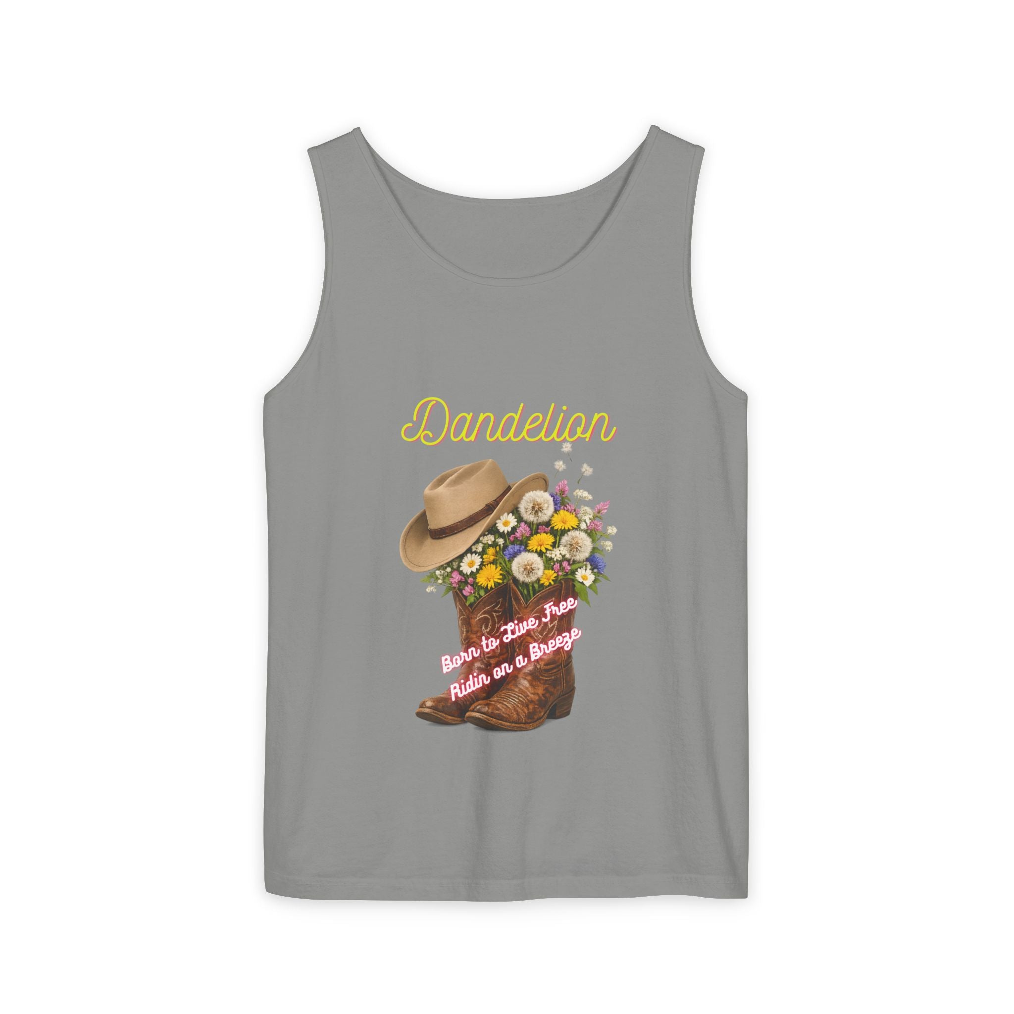 Dandelion Cowboy Boot Tank Top — Floral Western Graphic Summer Tee