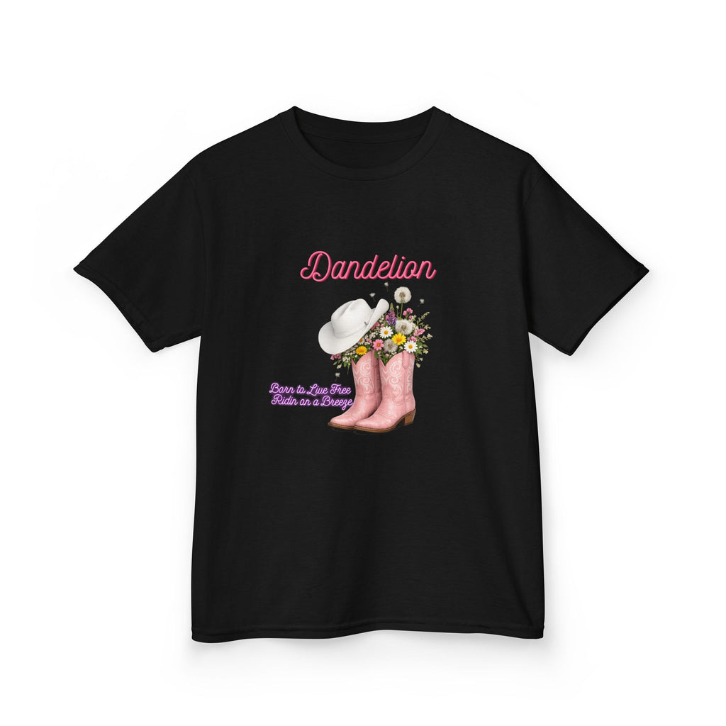 Kids T-Shirt — Dandelion Pink Rain Boots Floral Graphic Tee