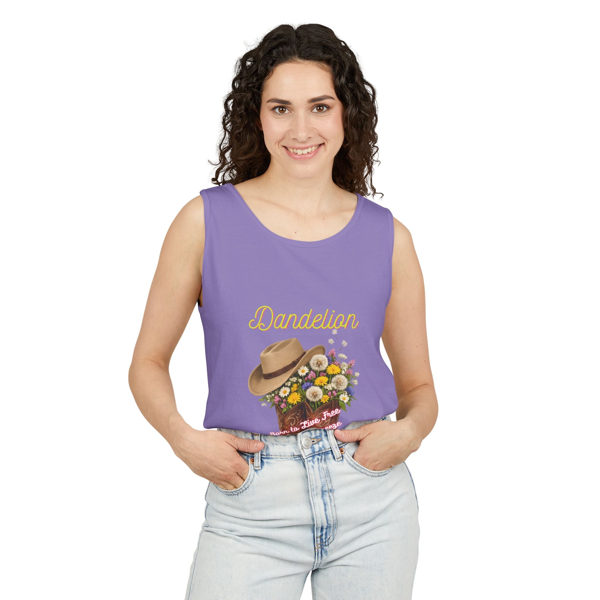 Dandelion Cowboy Boot Tank Top — Floral Western Graphic Summer Tee