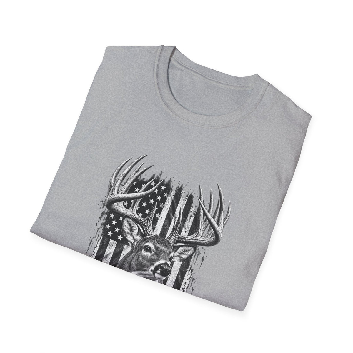 Buck Hunting T-Shirt, Distressed American Flag Deer Graphic Tee, Adult Classic Fit