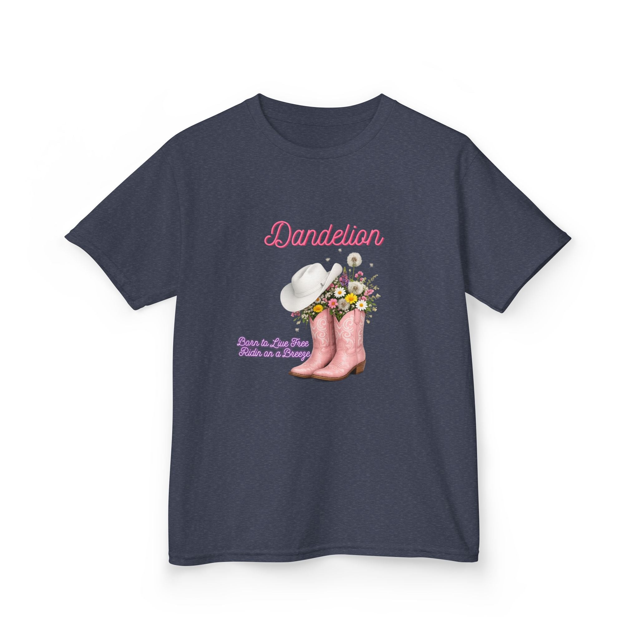 Kids T-Shirt — Dandelion Pink Rain Boots Floral Graphic Tee