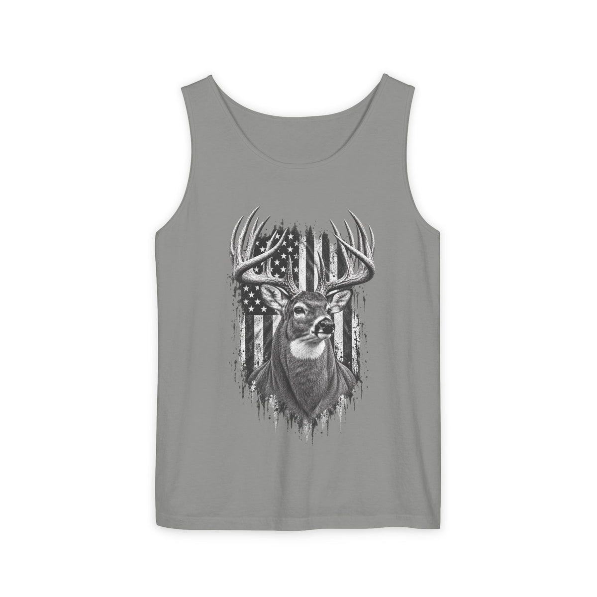 Buck Deer American Flag Tank Top, Garment-Dyed Cotton, Relaxed Fit
