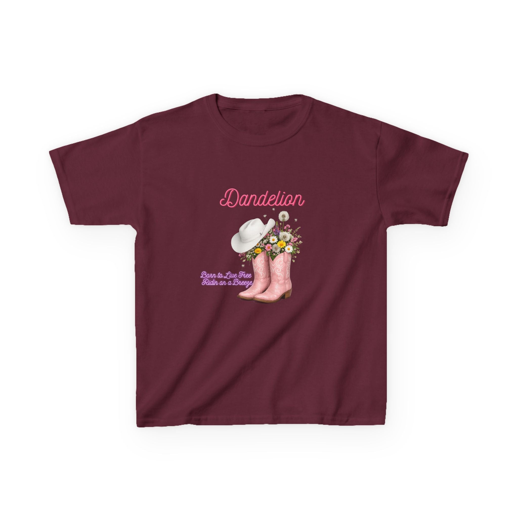 Kids T-Shirt — Dandelion Pink Rain Boots Floral Graphic Tee