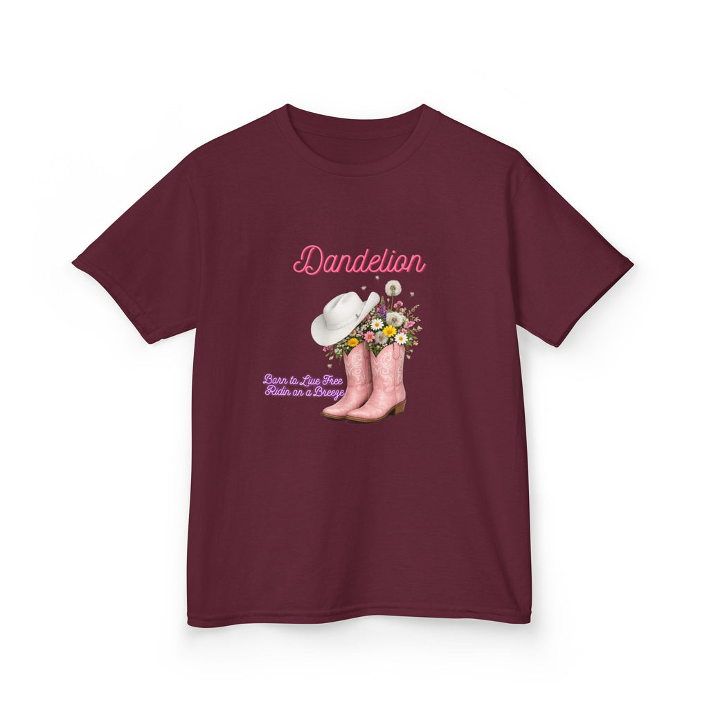 Kids T-Shirt — Dandelion Pink Rain Boots Floral Graphic Tee