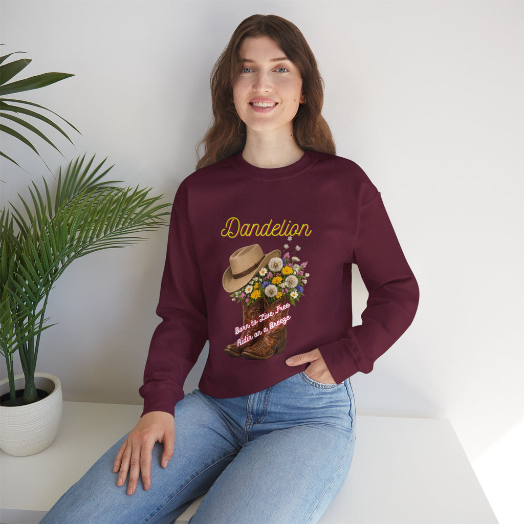 Dandelion Cowboy Boots & Hat Sweatshirt — Floral Western Crewneck