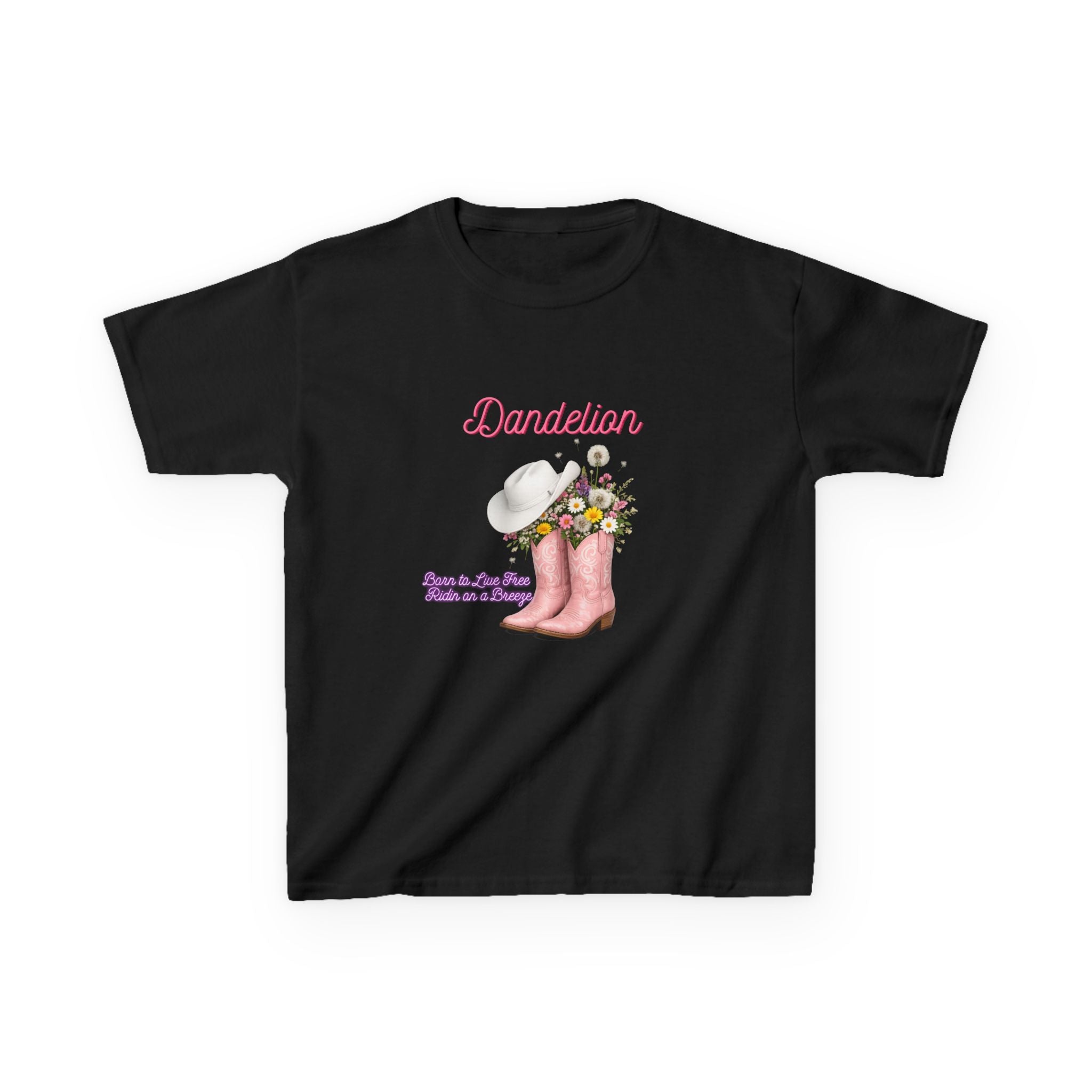 Kids T-Shirt — Dandelion Pink Rain Boots Floral Graphic Tee
