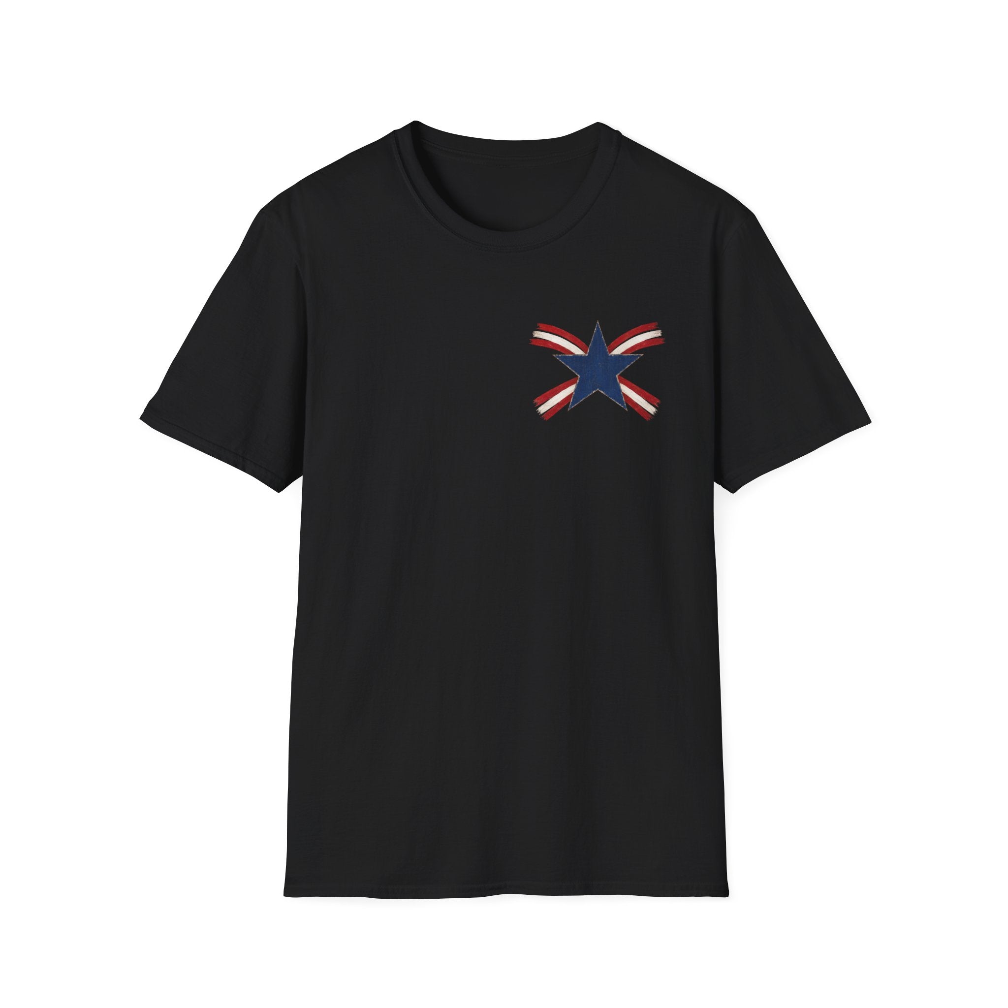 Patriotic Star Tee — Small Distressed Navy Star with Red Stripes