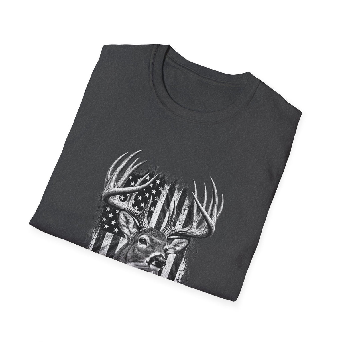 Buck Hunting T-Shirt, Distressed American Flag Deer Graphic Tee, Adult Classic Fit