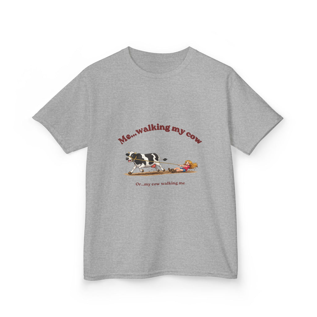 Kids T-Shirt — "Me...walking my cow" Cute Cow Walk Graphic Tee for Animal-Loving Children-girl