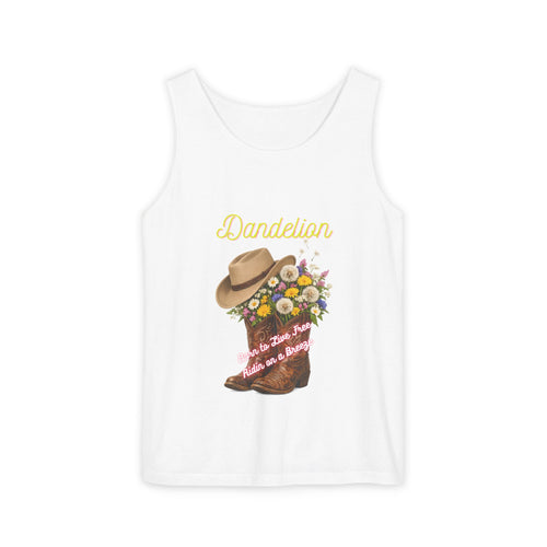 Dandelion Cowboy Boot Tank Top — Floral Western Graphic Summer Tee